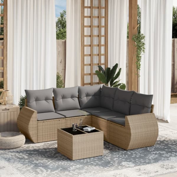 Soffgrupp för trädgården med dynor 6 delar beige konstrotting