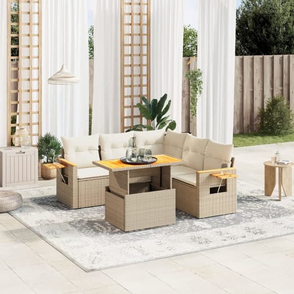Soffgrupp för trädgården med dynor 6 delar beige konstrotting