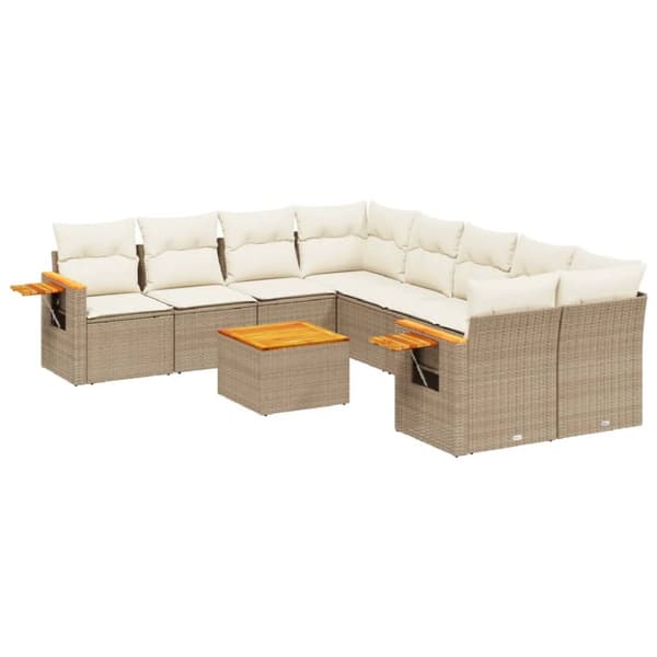 Soffgrupp för trädgården med dynor 9 delar beige konstrotting