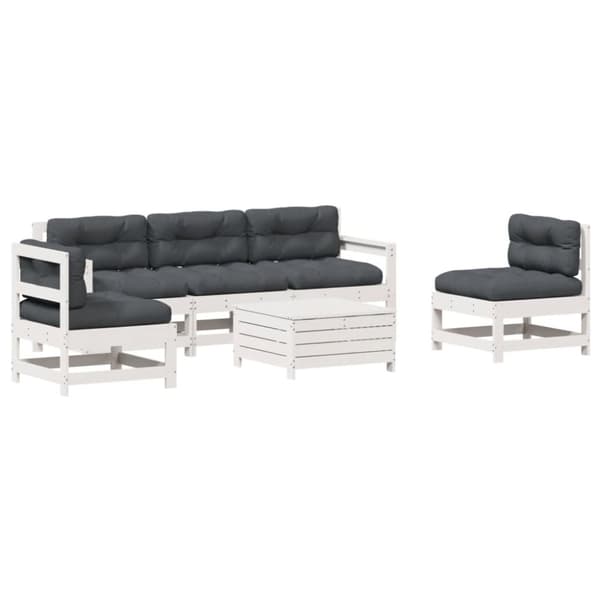 Loungegrupp med dynor 6 delar vit massiv furu