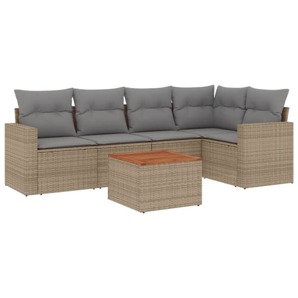 Soffgrupp för trädgården med dynor 6 delar beige konstrotting