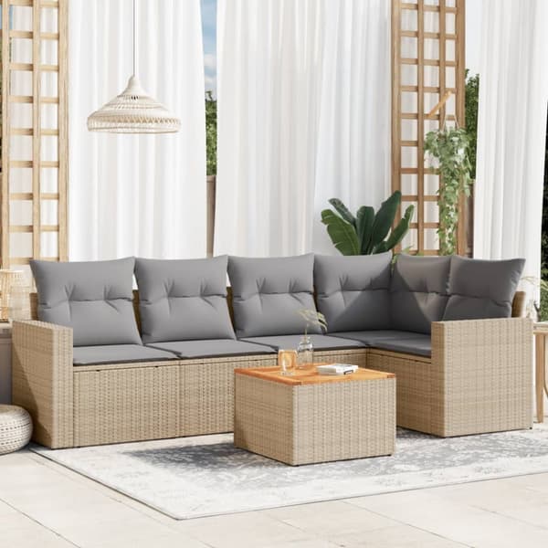 Soffgrupp för trädgården med dynor 6 delar beige konstrotting