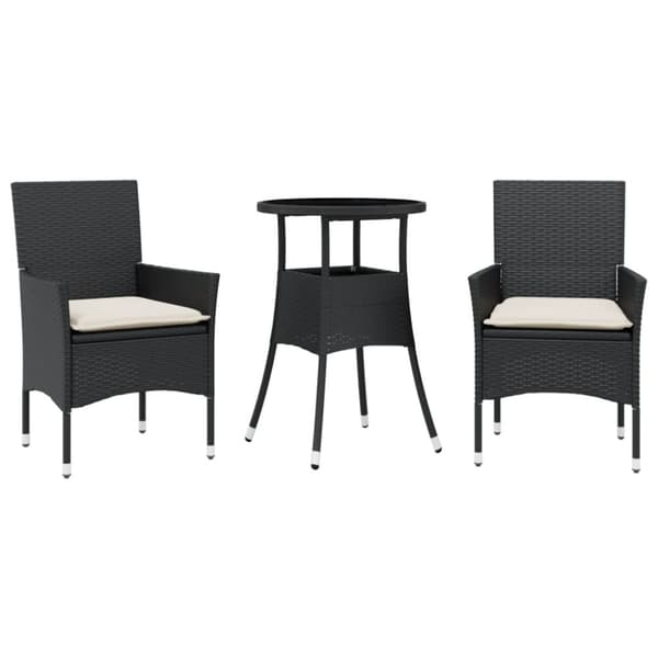Matgrupp för trädgård med dynor 3 delar svart konstrotting&glas