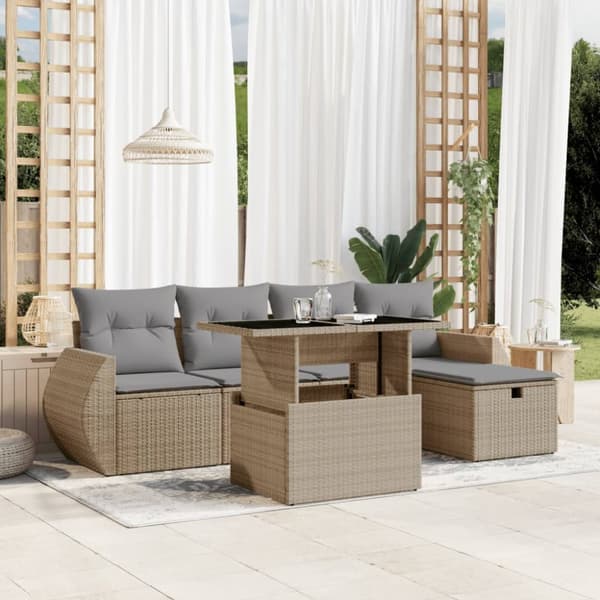 Soffgrupp för trädgården med dynor 6 delar beige konstrotting