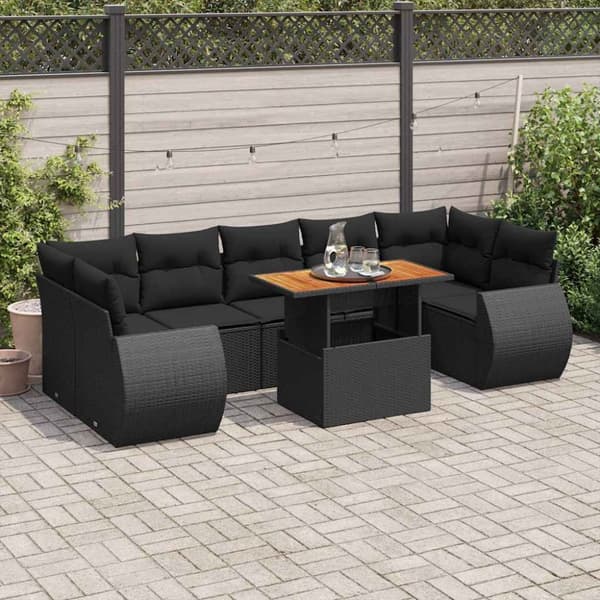 Loungegrupp för trädgården med dynor 8 delar svart konstrotting