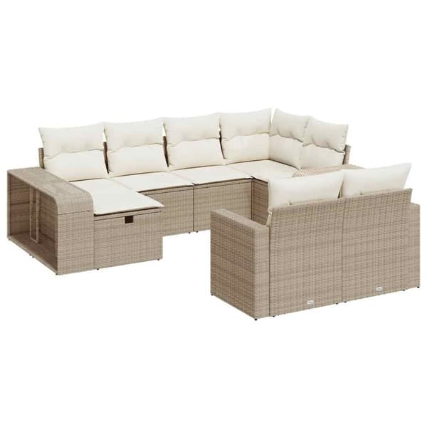 Soffgrupp för trädgård med dynor 10 delar beige konstrotting