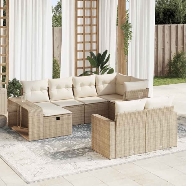Soffgrupp för trädgård med dynor 10 delar beige konstrotting