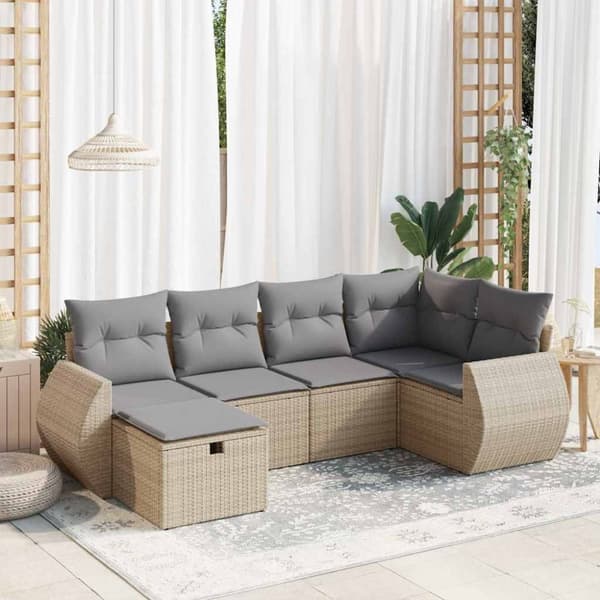 Soffgrupp för trädgården med dynor 6 delar beige konstrotting