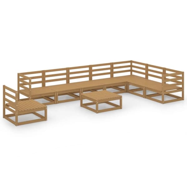 Loungegrupp 9 delar honungbrun massiv furu
