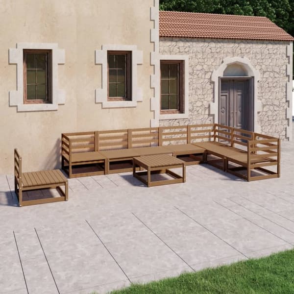 Loungegrupp 9 delar honungbrun massiv furu