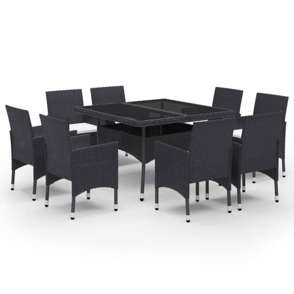 Matgrupp för trädgården 9 delar konstrotting och glas svart