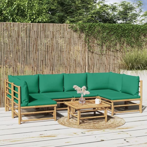 Loungegrupp 7 delar gröna dynor bambu