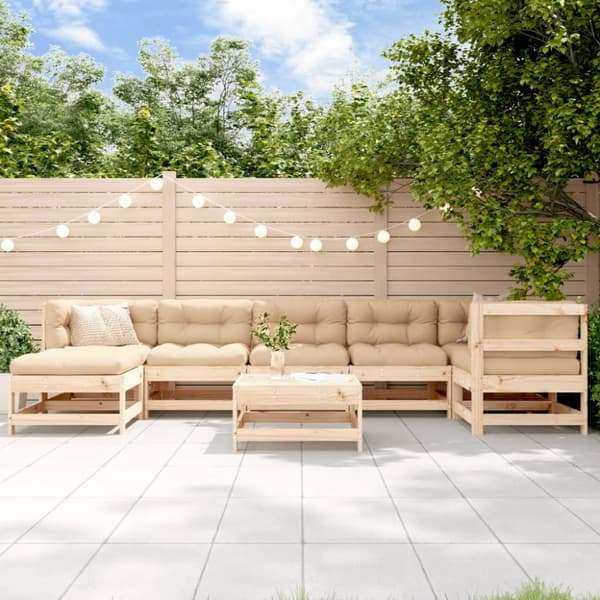 Loungegrupp för trädgården med dynor 8 delar massivt trä