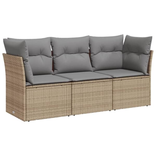 Soffgrupp för trädgården 3 delar med dynor beige konstrotting