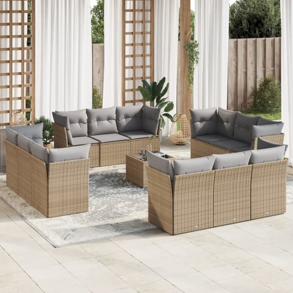 Soffgrupp för trädgården med dynor 13 delar beige konstrotting