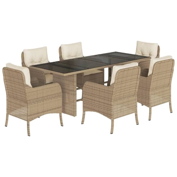 Matgrupp för trädgården med dynor 7 delar beige konstrotting