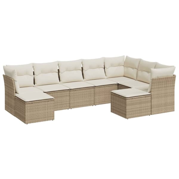 Soffgrupp för trädgården med dynor 9 delar beige konstrotting