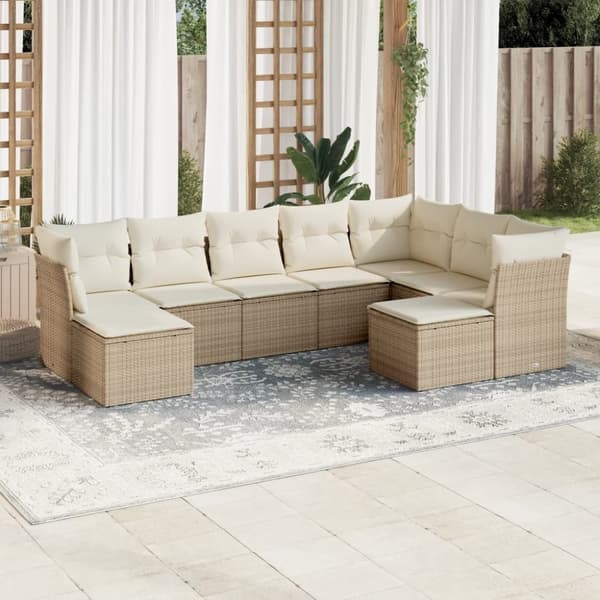 Soffgrupp för trädgården med dynor 9 delar beige konstrotting