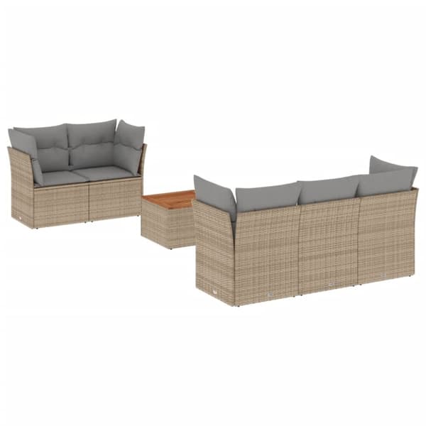 Soffgrupp för trädgården med dynor 6 delar beige konstrotting