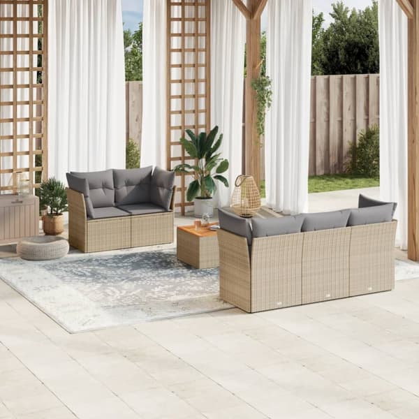 Soffgrupp för trädgården med dynor 6 delar beige konstrotting