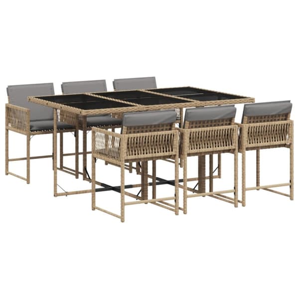 Matgrupp för trädgården med dynor 7 delar mixbeige konstrotting
