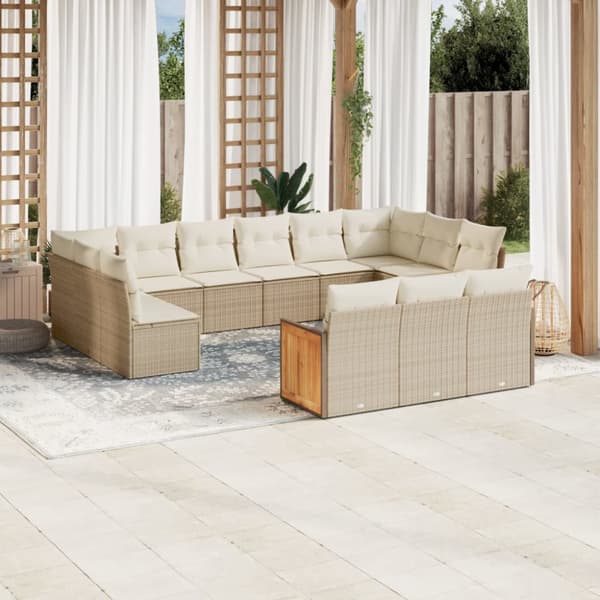 Soffgrupp för trädgården med dynor 13 delar beige konstrotting