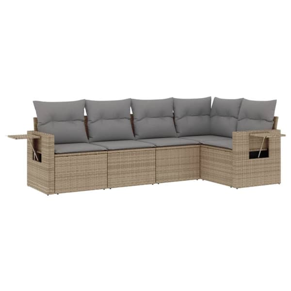 Soffgrupp för trädgården med dynor 5 delar beige konstrotting