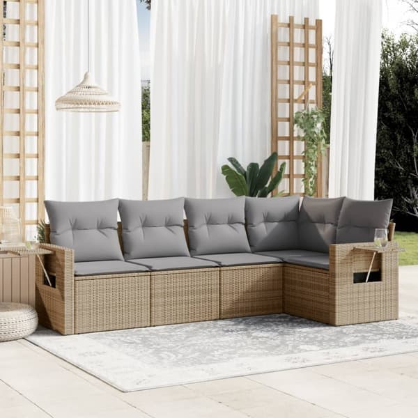 Soffgrupp för trädgården med dynor 5 delar beige konstrotting