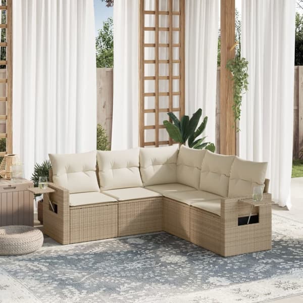 Soffgrupp för trädgården med dynor 5 delar beige konstrotting