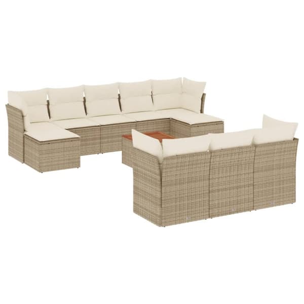 Loungegrupp för trädgården m. dynor 11 delar beige konstrotting