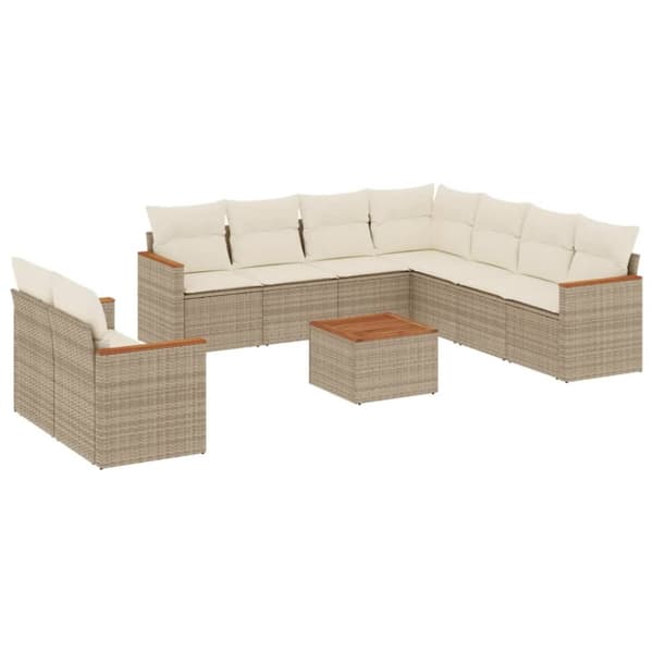 Soffgrupp för trädgård med dynor 10 delar beige konstrotting