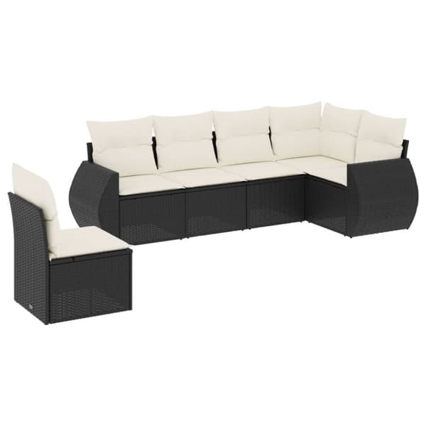 Loungegrupp med dynor 6 delar svart konstrotting