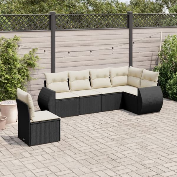 Loungegrupp med dynor 6 delar svart konstrotting