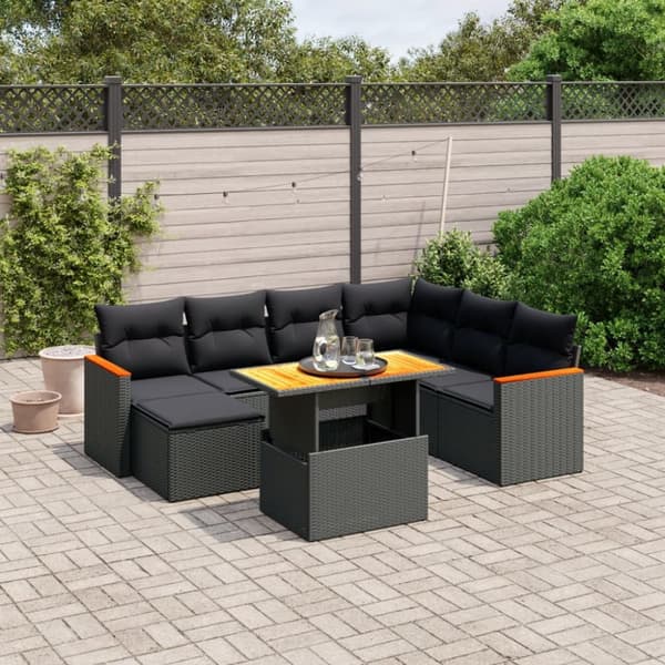 Loungegrupp för trädgården med dynor 8 delar svart konstrotting
