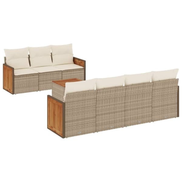 Matgrupp för trädgården med dynor 8 delar beige konstrotting