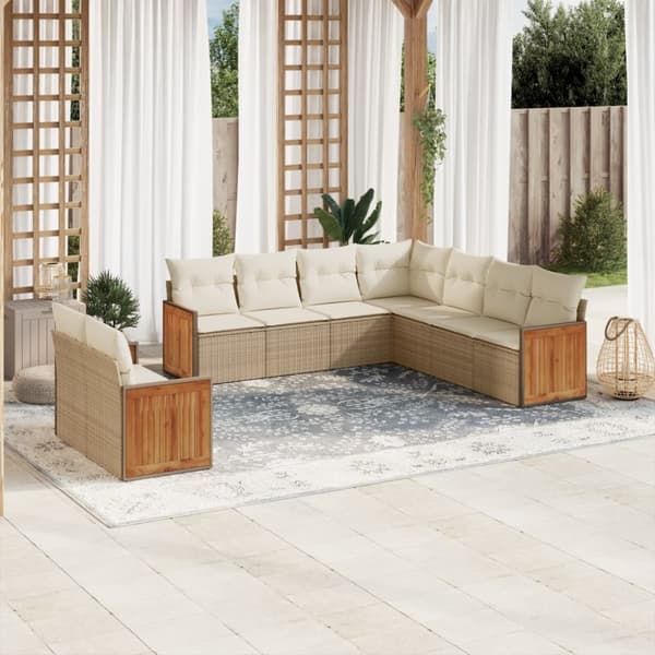 Soffgrupp för trädgården med dynor 9 delar beige konstrotting