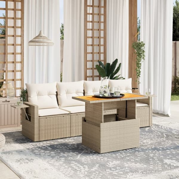Soffgrupp för trädgården med dynor 5 delar beige konstrotting
