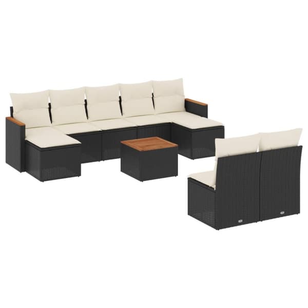 Loungegrupp 10 delar med svarta dynor konstrotting