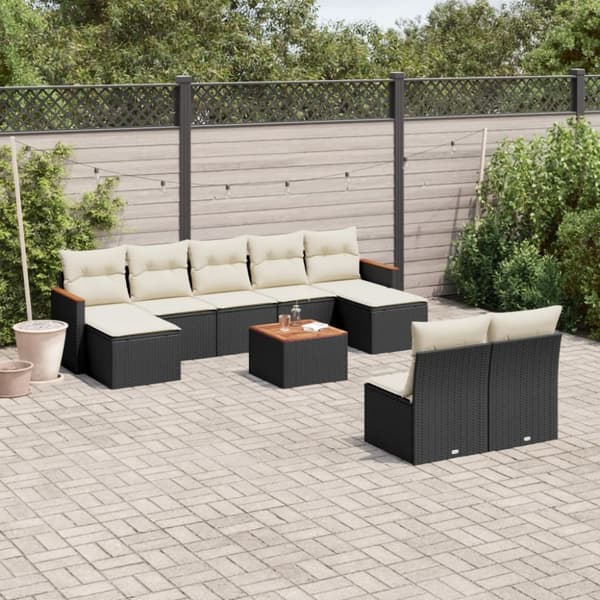 Loungegrupp 10 delar med svarta dynor konstrotting