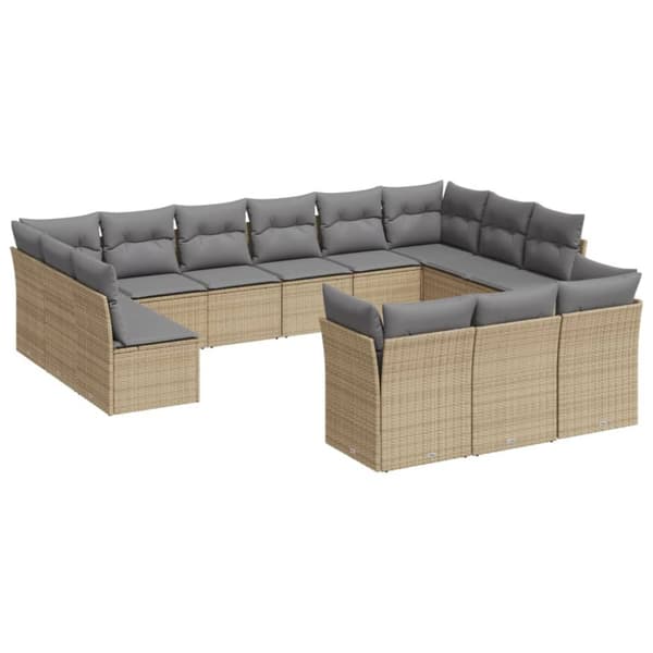 Soffgrupp för trädgården med dynor 13 delar beige konstrotting