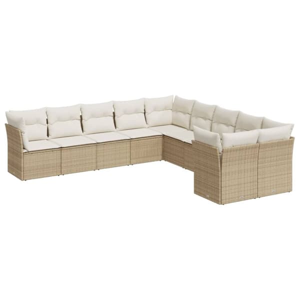Soffgrupp för trädgård med dynor 10 delar beige konstrotting