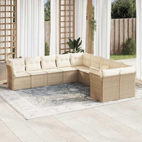 Soffgrupp för trädgård med dynor 10 delar beige konstrotting