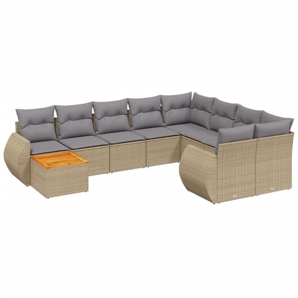Soffgrupp för trädgård med dynor 10 delar beige konstrotting