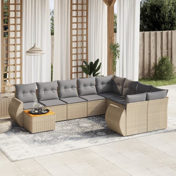 Soffgrupp för trädgård med dynor 10 delar beige konstrotting
