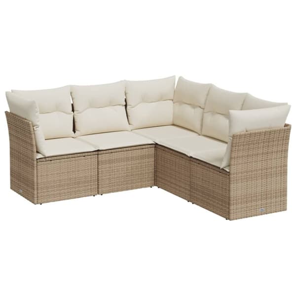Soffgrupp för trädgården med dynor 5 delar beige konstrotting
