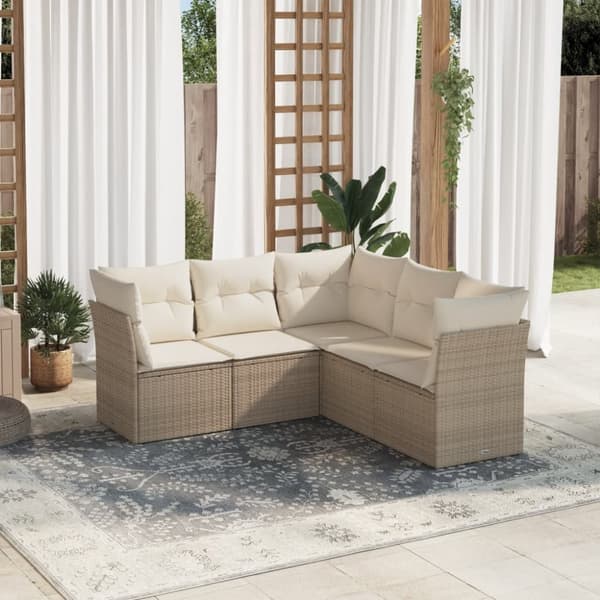 Soffgrupp för trädgården med dynor 5 delar beige konstrotting