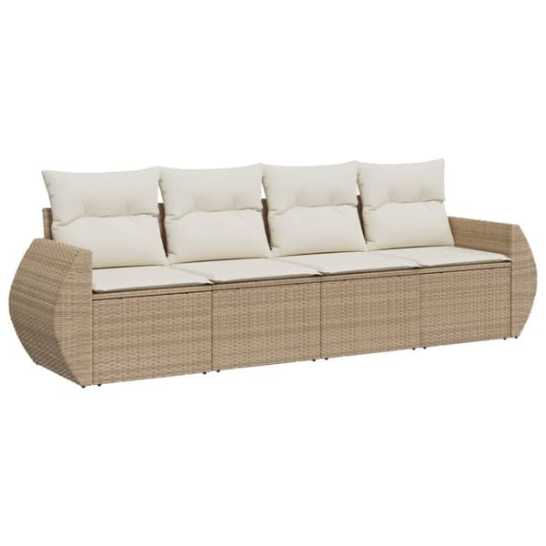 Soffgrupp för trädgård med dynor 4 delar beige konstrotting