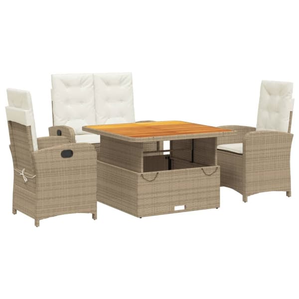Soffgrupp för trädgården med dynor 4 delar beige konstrotting