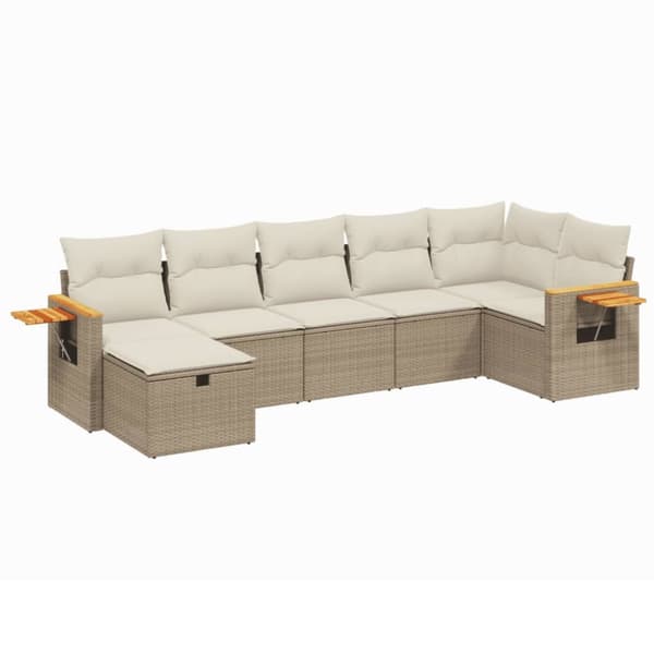 Matgrupp för trädgården med dynor 7 delar beige konstrotting