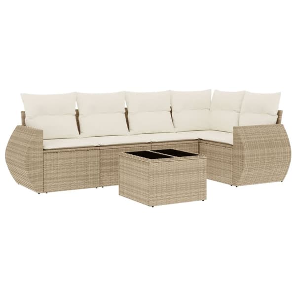 Soffgrupp för trädgården med dynor 6 delar beige konstrotting